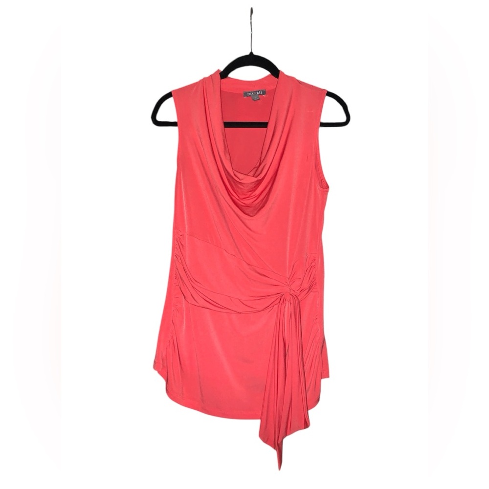 Roz & Ali Coral Drape Front With‎ Ruching Sleeveless Blouse Size Small
